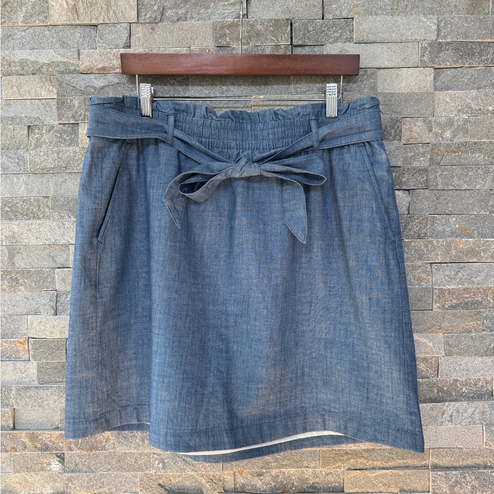J.Crew Blue Chambrey Linen Skirt Tie Waist Pockets 16 XL